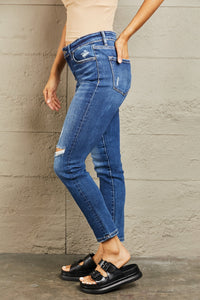 BAYEAS Brandi Mid Rise Distressed Relaxed Skinny Blue Denim Jeans