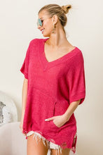 Load image into Gallery viewer, BiBi Fuchsia Distressed Relaxed Fit Sweater
