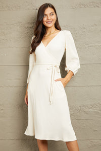 Culture Code Solid White Tie Wrap Style Dress