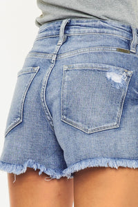 Kancan Dezi Distressed Chewed Raw Hem Denim Shorts