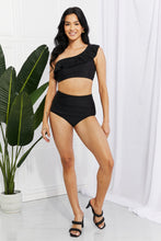 Load image into Gallery viewer, Marina West Swim Solid Black One Shoulder Ruffle Two Piece Bikini Set
