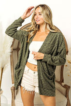 Ladda upp bild till gallerivisning, BiBi Green Checkered Textured Knit Open Front Cardigan

