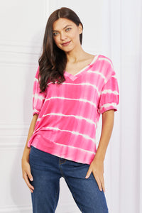 Yelete Hot Pink Striped Tie Dye Short Sleeve Top