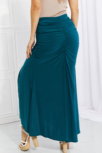 White Birch Teal Ruched Slit Maxi Skirt
