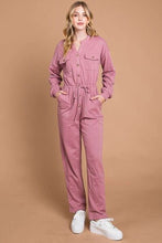 Load image into Gallery viewer, Culture Code Red Button Down Drawstring Waist Straight Leg Jumpsuit
