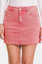 Load image into Gallery viewer, Zenana Coral Pink Acid Washed Frayed Raw Hem Skirt

