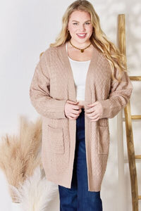 Hailey & Co Mocha Brown Open Front Soft Cable Knit Longline Cardigan