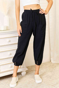 Double Take Black Button Detailed Cropped Pants