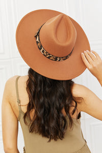 Fame Solid Brown Leopard Belt Detailed Wide Brimmed Hat