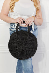 Justin Taylor Black Straw Rattan Handwoven Handbag