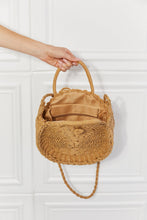 Load image into Gallery viewer, Justin Taylor Camel Brown Natural Handwoven Eco Straw Rounded Rattan Handbag
