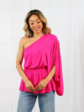 Load and play video in Gallery viewer, White Birch Hot Pink Asymmetrical One Shoulder One Long Sleeve Top
