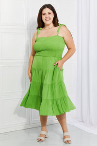 Culture Code Lime Green Smocked Tiered Midi Dress