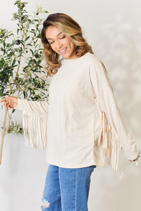 Celeste Ivory Long Sleeve Fringe Detailed Top