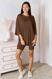 Basic Bae Solid Color Soft Rayon Three-Quarter Sleeve Top and Shorts Set