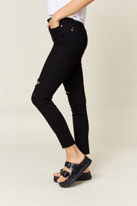 Judy Blue Tummy Control High Waisted Distressed Black Denim Skinny Jeans