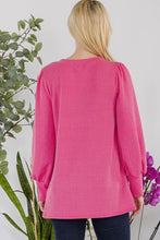 Загрузить изображение в средство просмотра галереи, Celeste Pink Long Lantern Sleeve Ribbed Knit Top
