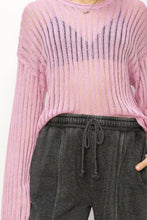 Load image into Gallery viewer, HYFVE Pink Openwork Long Sleeve Ribbed Knit Top
