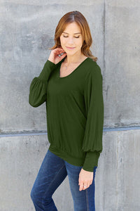 Basic Bae Solid Color Lantern Sleeve Top