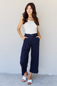 And The Why Navy Blue Pleated Linen Pants