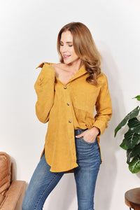 HEYSON Yellow Oversized Corduroy Button Down Shirt