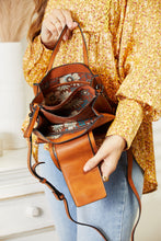 Load image into Gallery viewer, SHOMICO Caramel Brown Multi-Compartment Crossbody Eco Vegan Leather Bag
