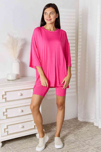 Basic Bae Solid Color Soft Rayon Three-Quarter Sleeve Top and Shorts Set