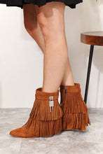 Load image into Gallery viewer, Legend Ochre Brown Tassel Wedge Heel Ankle Boots
