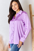 Load image into Gallery viewer, Zenana Lavender Purple Satin Button Down Top
