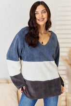 Load image into Gallery viewer, Culture Code Earthy Color Block V-Neck Plush Knit Top
