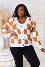 Load image into Gallery viewer, Double Take Checkered Button Down Dropped Shoulder Cardigan
