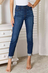Judy Blue Nikki Elasticized High Waisted Blue Denim Skinny Cropped Jeans
