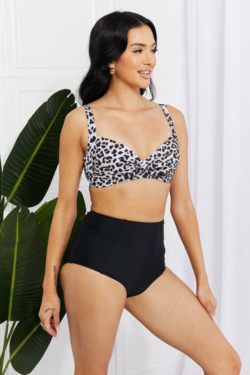 Marina West Swim Solid Leopard Two Piece Bikini Set