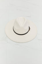 Load image into Gallery viewer, Fame Solid Beige Contrast Black Vegan Leather Belt Buckle Wide Brim Hat
