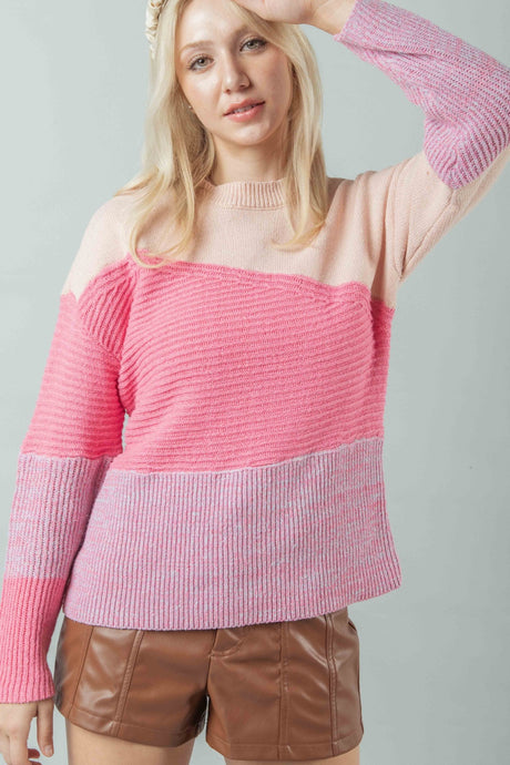 VERY J Pink Color Block Soft Knit Top