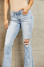 Load image into Gallery viewer, BAYEAS Rikki Mid Rise Distressed Flared Leg Blue Denim Jeans
