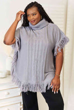 Carica l&#39;immagine nel visualizzatore di Gallery, Justin Taylor Gray Fringe Turtleneck Poncho
