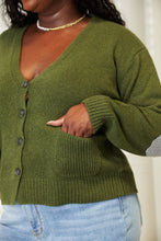 Load image into Gallery viewer, Heimish Green Classic Button Down Contrast Elbow Soft Knit Cardigan
