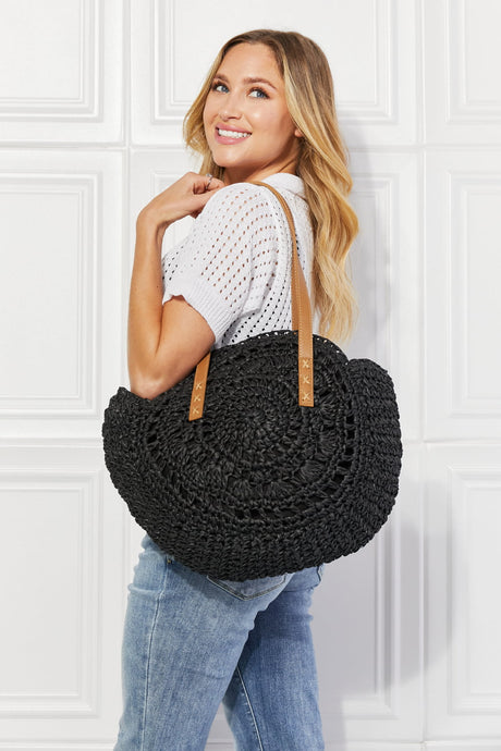 Justin Taylor Black Handwoven Eco Straw Crochet Handbag