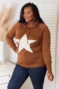 Heimish Chestnut Brown Star Pattern Hooded Top