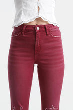 Загрузить изображение в средство просмотра галереи, BAYEAS High Waisted Distressed Raw Hem Flared Leg Red Denim Jeans
