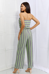 Sew In Love Gray Neon Lime Striped Jumpsuit