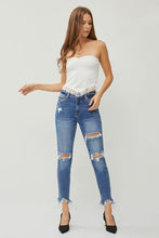 Загрузить изображение в средство просмотра галереи, RISEN Destroyed Raw Frayed Hem Blue Denim Skinny Jeans
