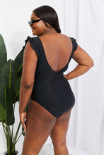 Carregar imagem no visualizador da galeria, Marina West Swim Solid Black Ruffle Plunge Tie One-Piece Swimwear
