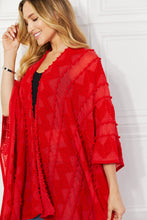 Ladda upp bild till gallerivisning, Justin Taylor Red Aztec Pom-Pom Open Front Kimono
