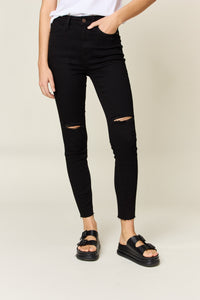 Judy Blue Tummy Control High Waisted Distressed Black Denim Skinny Jeans