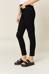 Judy Blue Tummy Control High Waisted Distressed Black Denim Skinny Jeans