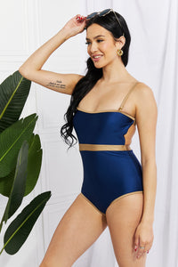 Marina West Swim Navy Blue Contrast Trim One Piece Swimsuit