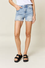 Load image into Gallery viewer, Judy Blue High Waisted Cuffed Hem Distressed Blue Denim Jean Shorts

