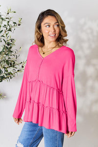 Double Take Long Sleeve Tiered Frilly Top